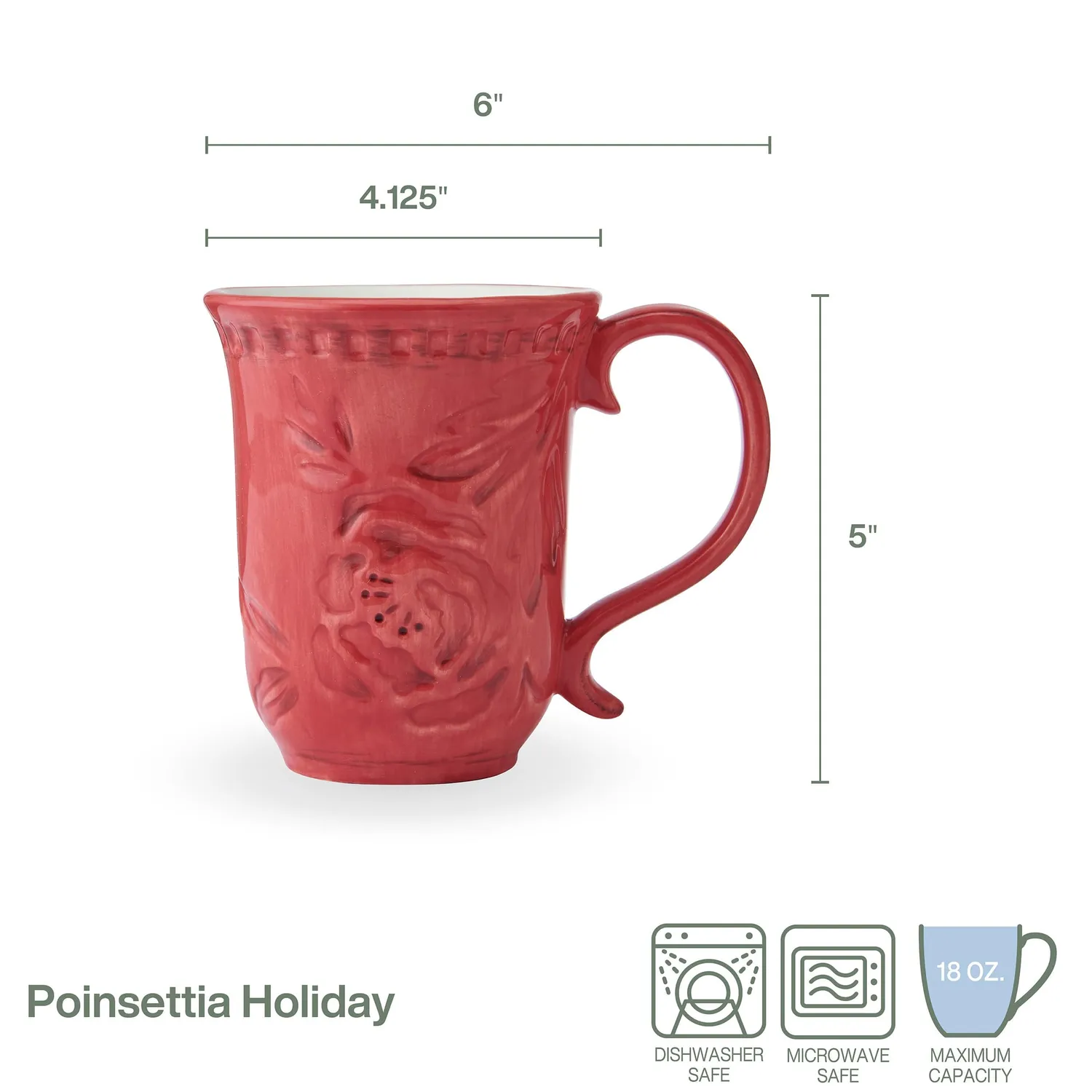 Fitz and Floyd Poinsettia tazze gres rosse set 4
