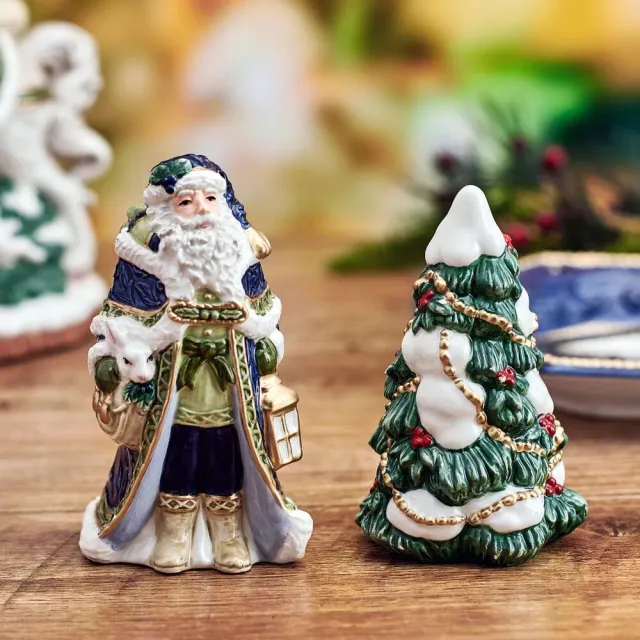 Fitz and Floyd Telluride Blue Santa set sale e pepe blu