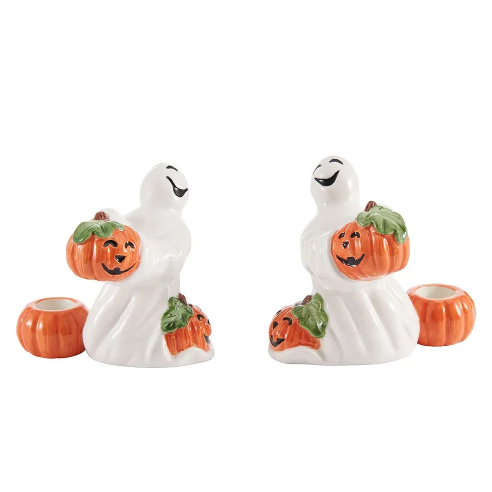 Fitz and Floyd Halloween Pumpkin Ghost Portacandele Set 2 Pezzi