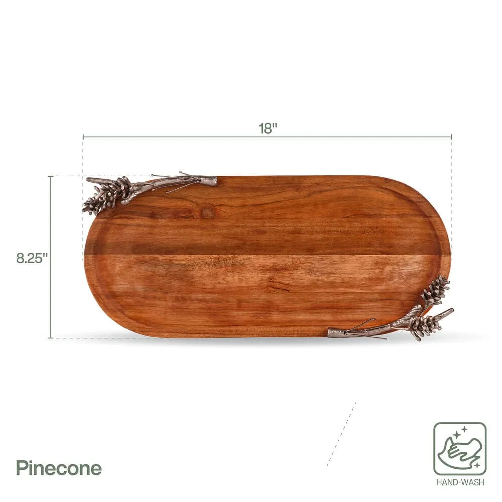 Fitz and Floyd Pinecone vassoio ovale legno acacia