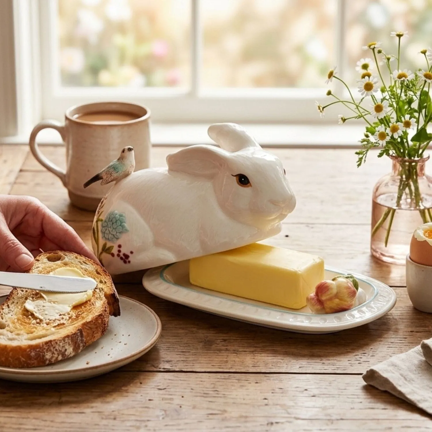 Fitz and Floyd Meadow Rabbit portaburro con coperchio