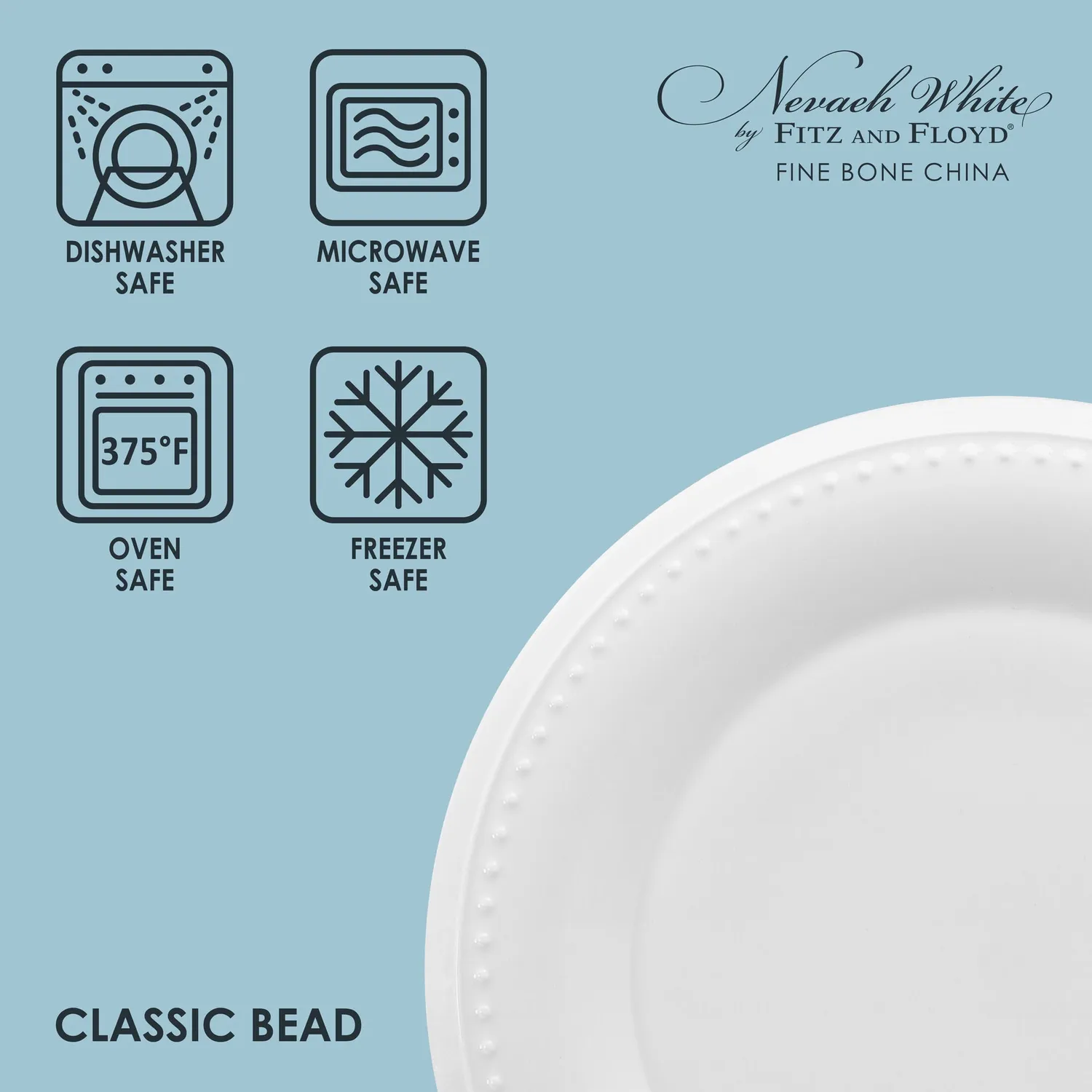 Fitz and Floyd Nevaeh White piatti piani bianchi set 4 perle