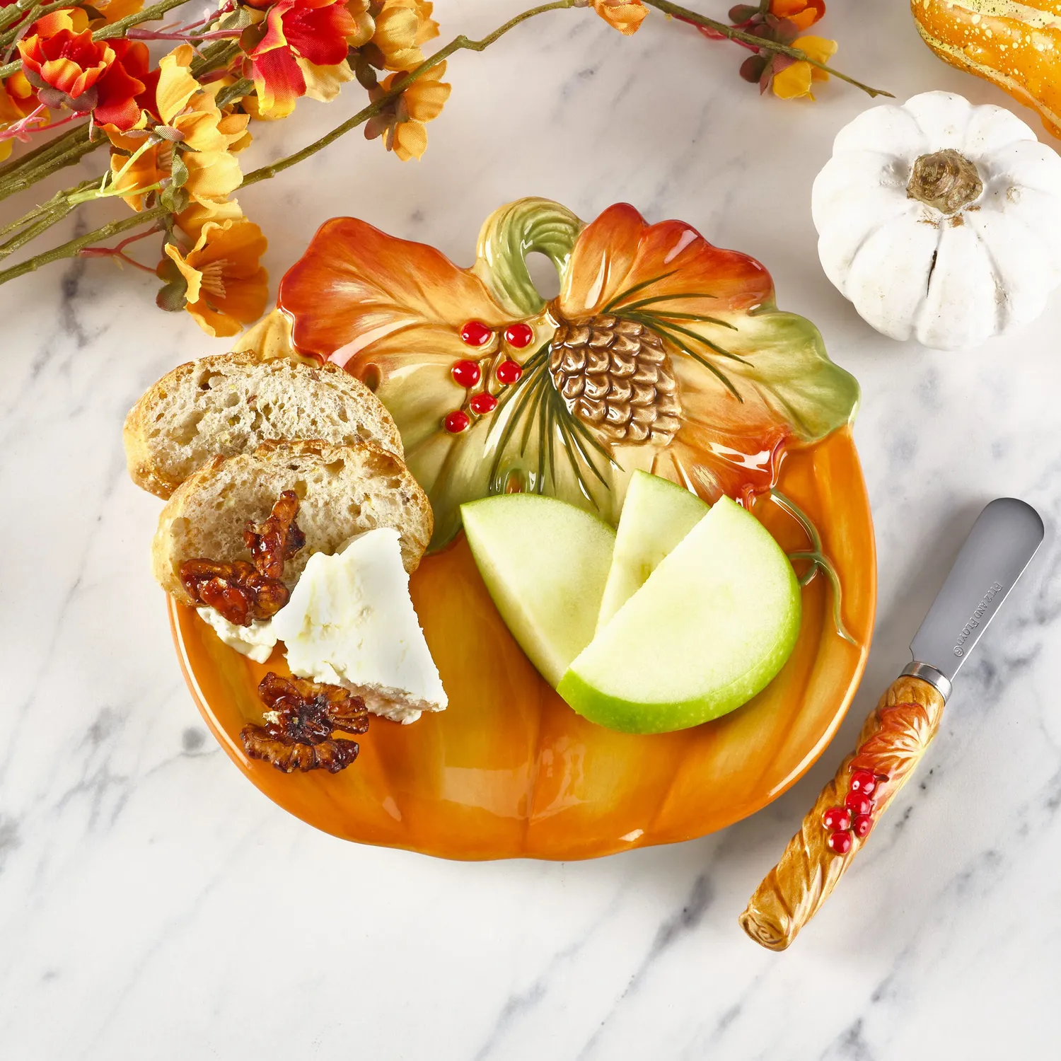 Fitz and Floyd Harvest piatto zucca snack con spalmatore arancione