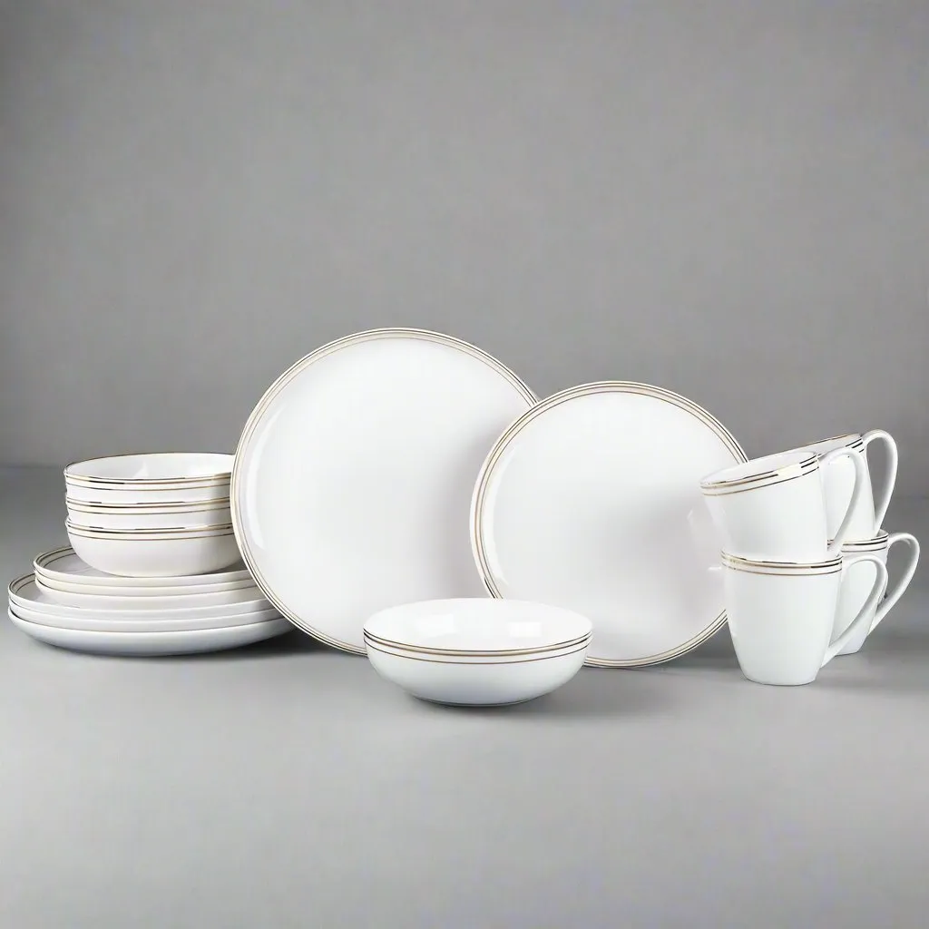 Fitz and Floyd Nevaeh White servizio 16 piatti bone china oro