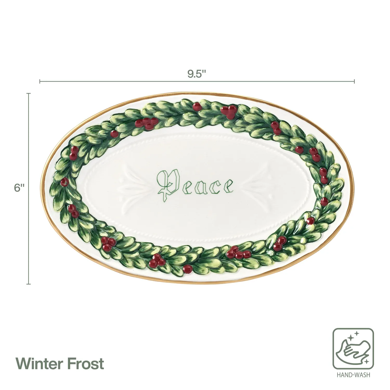 Fitz and Floyd Winter Frost Peace vassoio ovale Natale