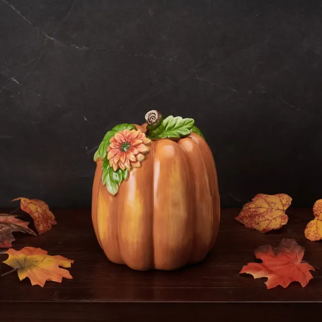 Fitz and Floyd Harvest zucca decorativa alta fiori autunno