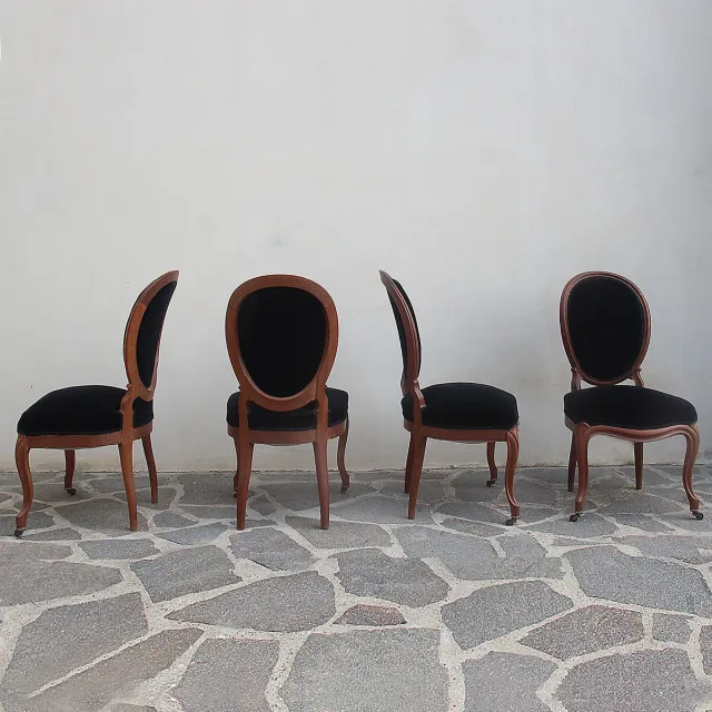 Sedie inglesi 1800 mogano velluto nero 4 pezzi
