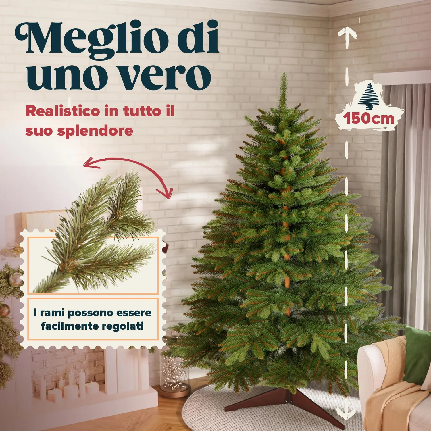 Pure Living albero di Natale artificiale 150 cm realistico borsa