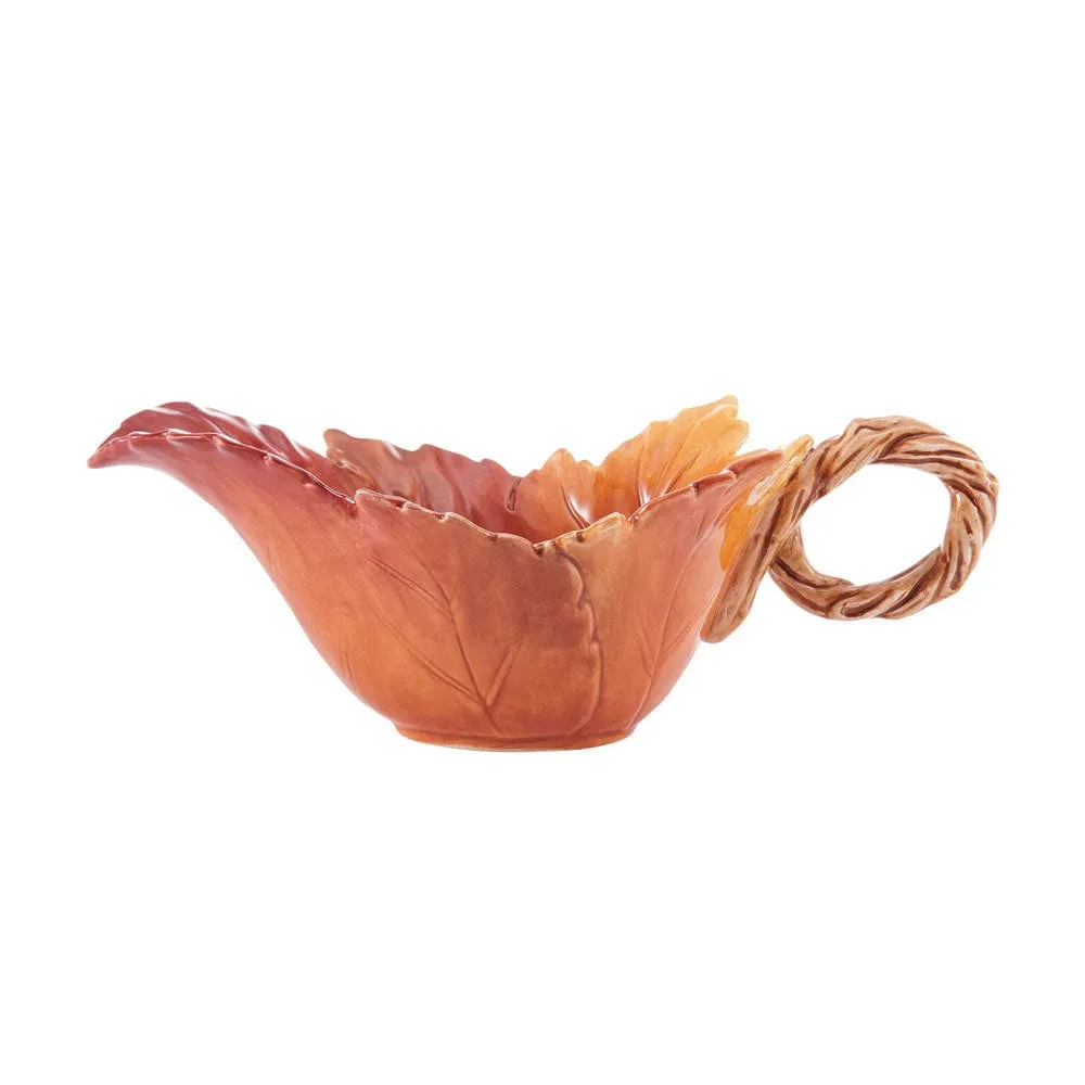 Fitz and Floyd Harvest salsiera foglia con vassoio terracotta