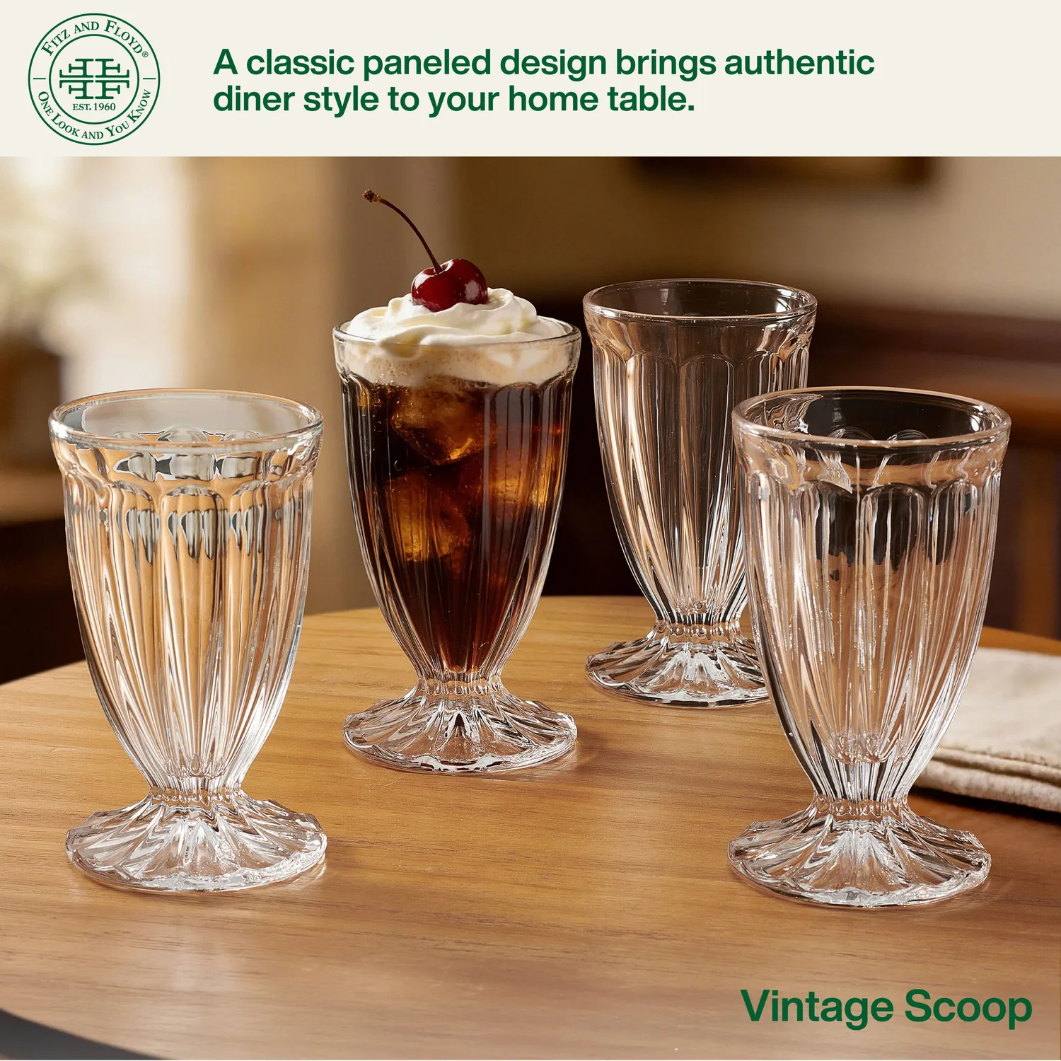 Fitz and Floyd Vintage Scoop set 4 bicchieri gelato vetro