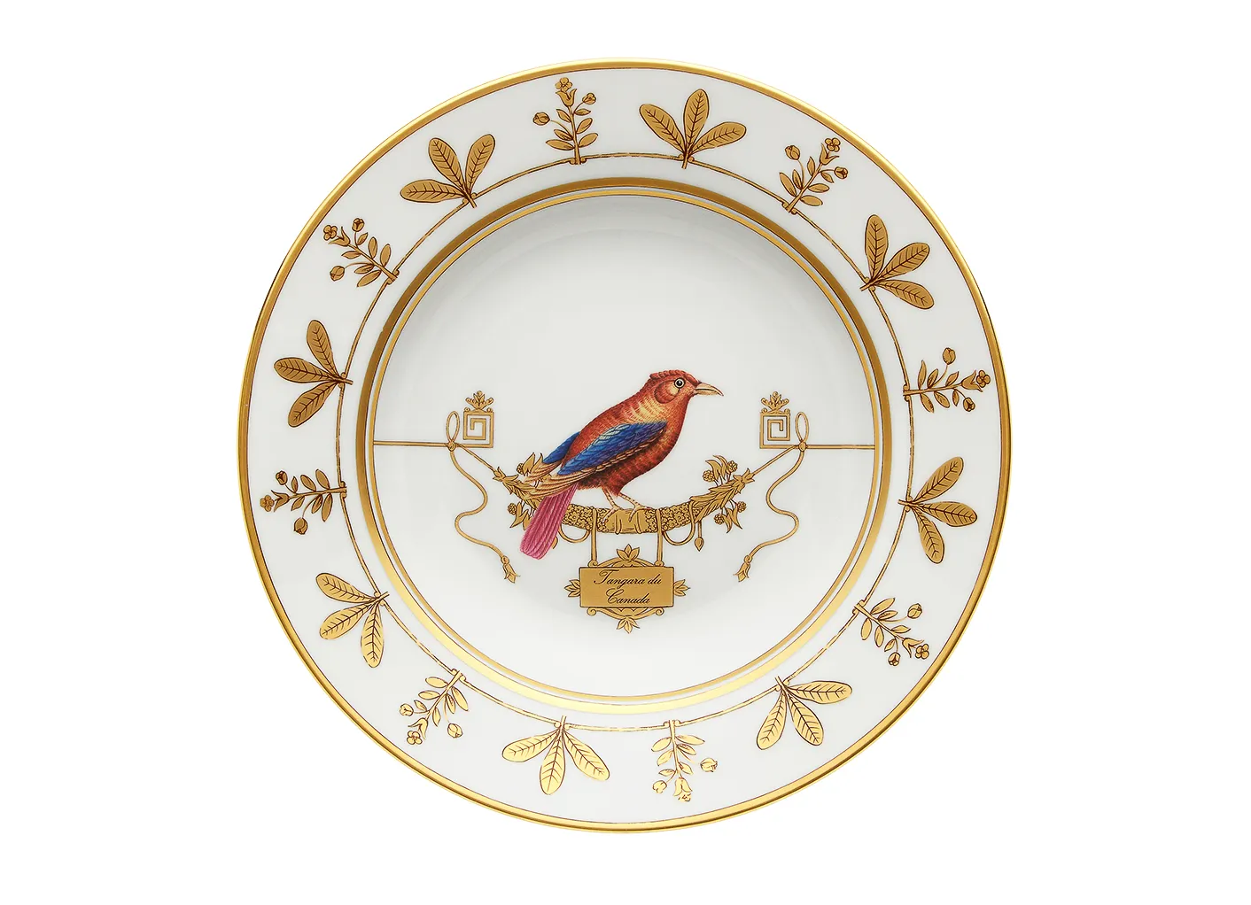 Richard Ginori Volière piatto fondo decoro uccelli oro
