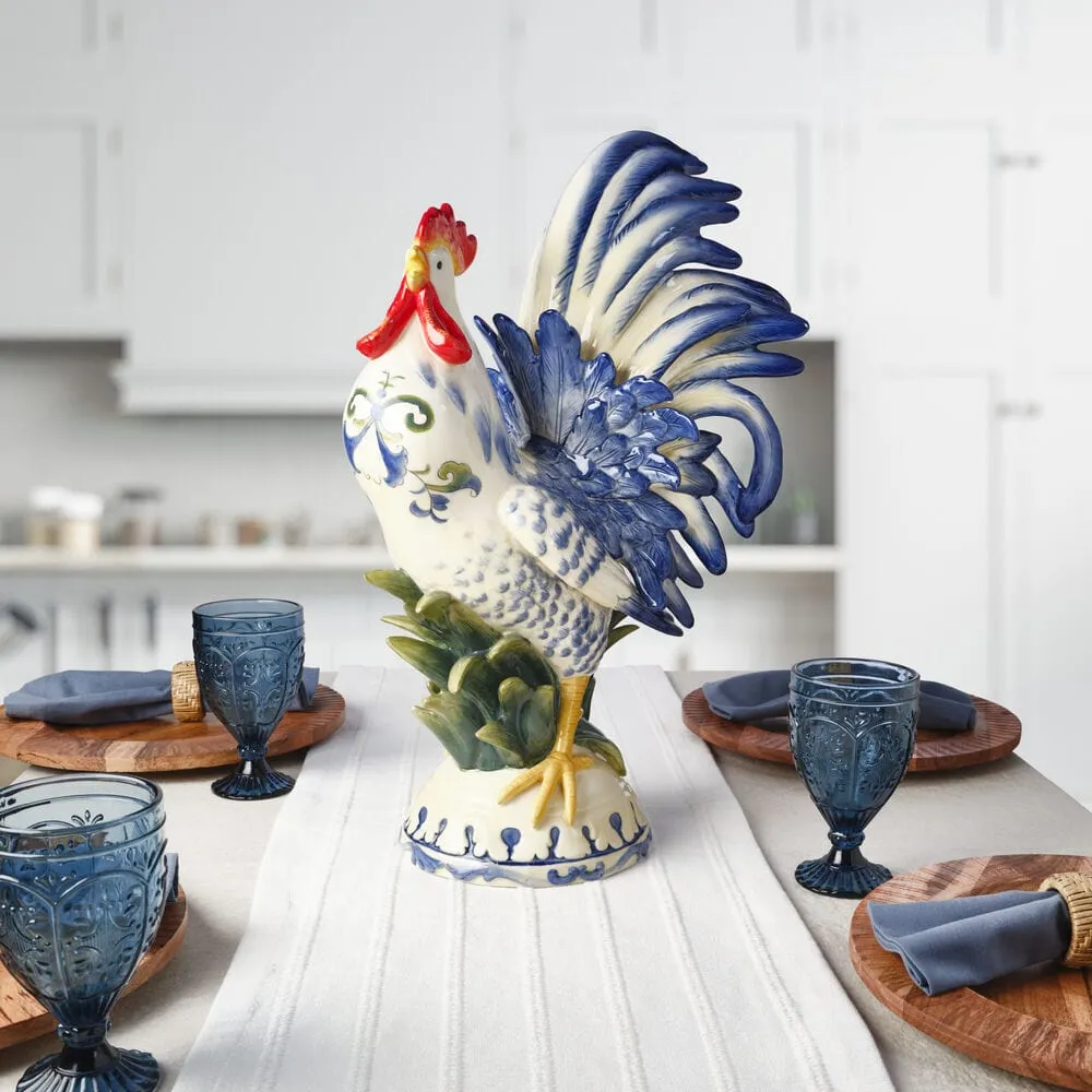 Fitz and Floyd Sicily Blue statuina Gallo blu 52 cm terracotta
