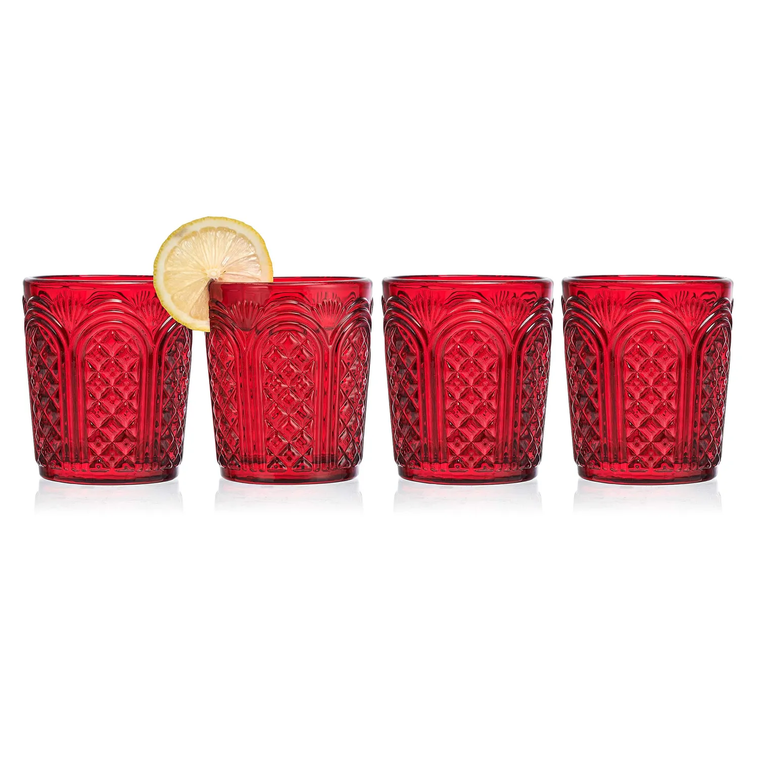 Fitz and Floyd Sicily Red set 4 bicchieri whisky rossi vetro