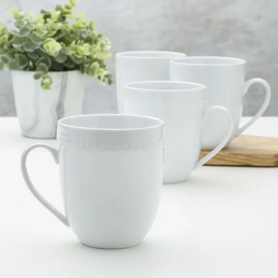 Fitz and Floyd Everyday White Beaded set 4 mug porcellana 14 oz