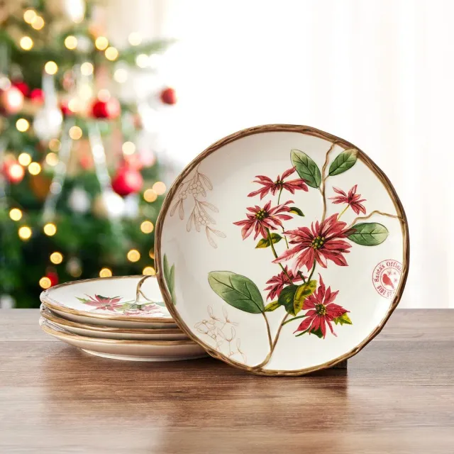 Fitz and Floyd Poinsettia Holiday set 4 piatti insalata