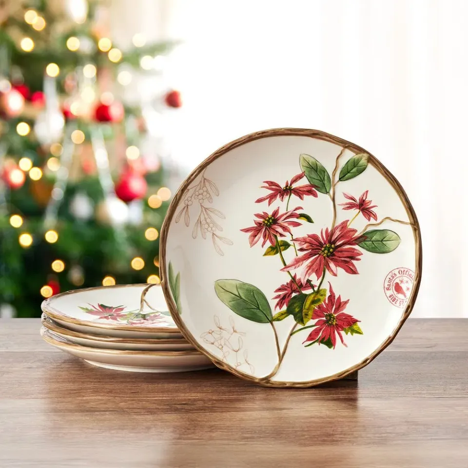 Fitz and Floyd Poinsettia Holiday set 4 piatti insalata