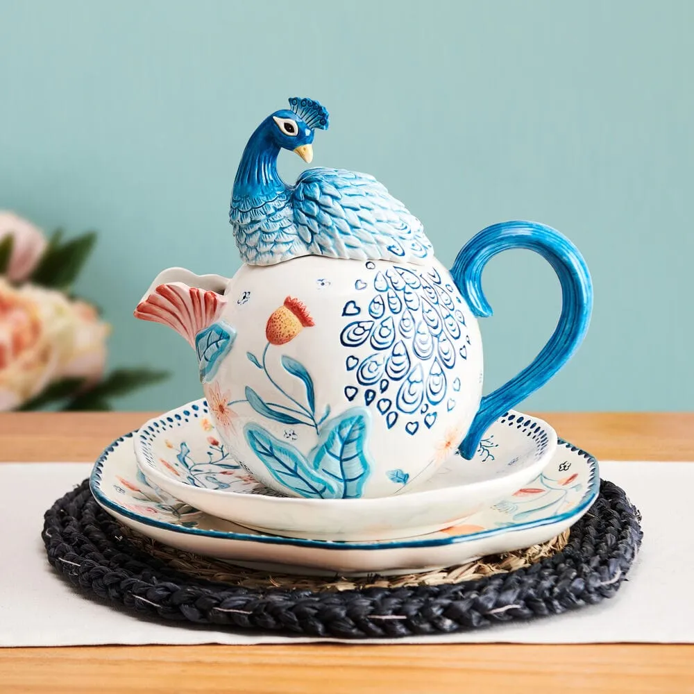 Fitz and Floyd Gracie Teiera Pavone Terracotta Fiori 1 Qt