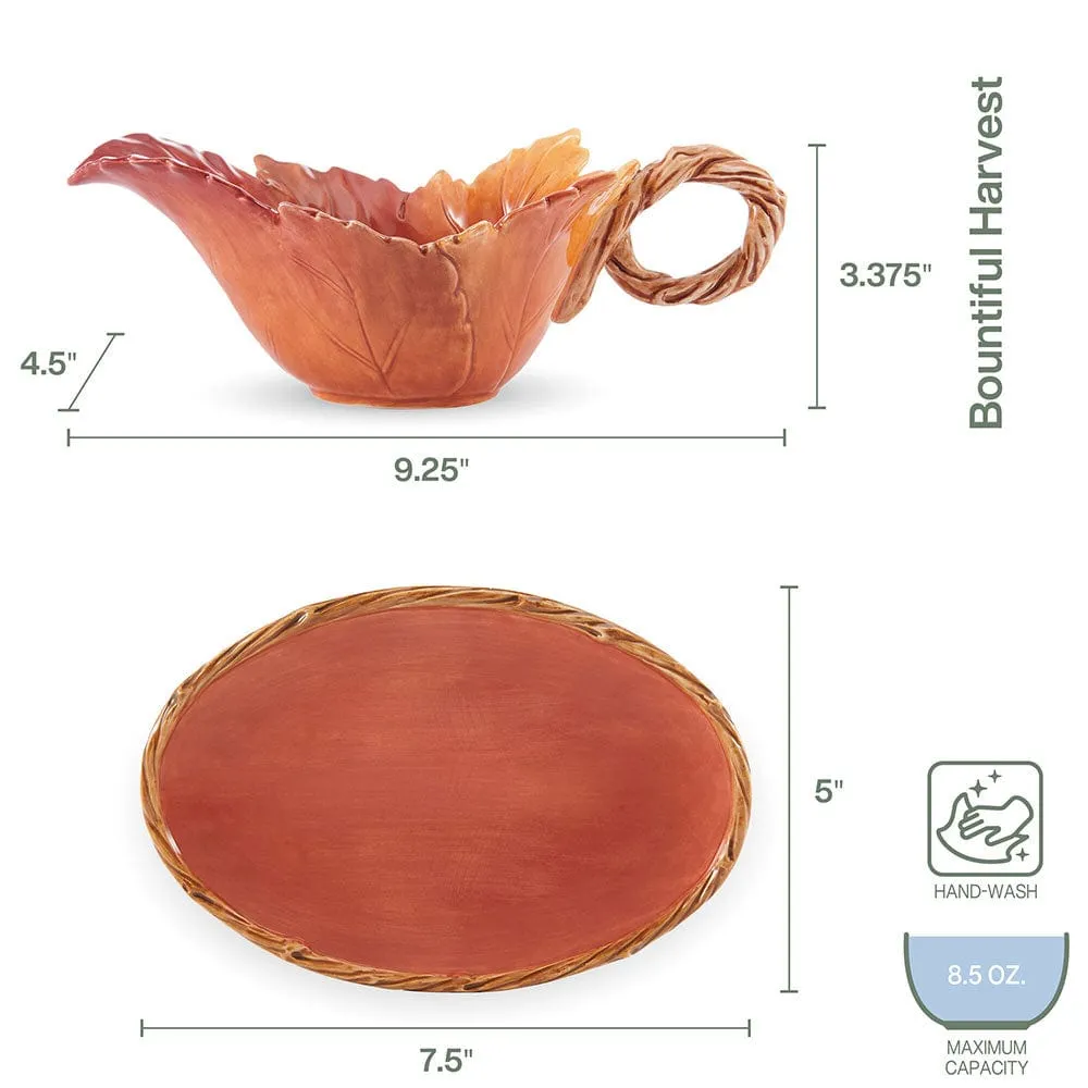Fitz and Floyd Harvest salsiera foglia con vassoio terracotta