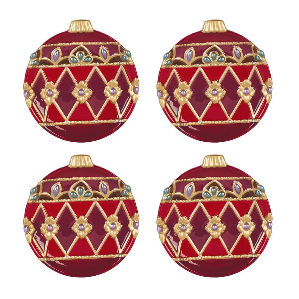 Fitz and Floyd Renaissance Holiday set 4 piattini antipasto rossi