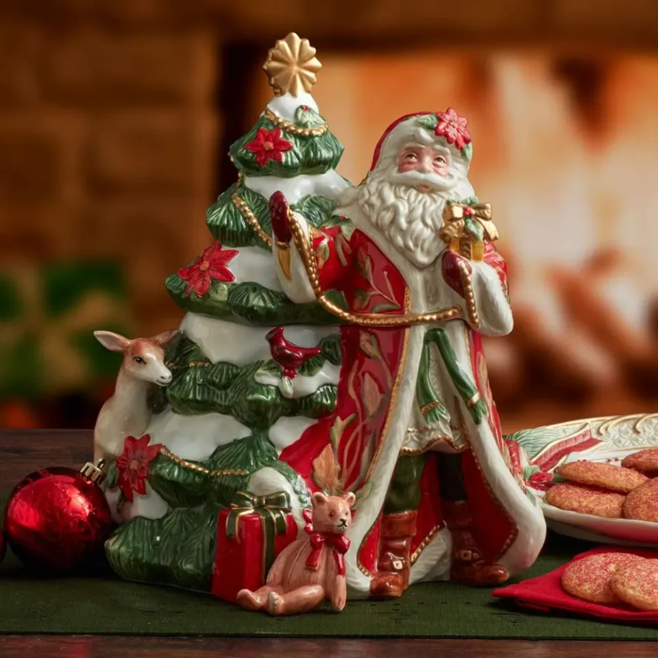 Fitz and Floyd Cardinal Christmas biscottiera Santa