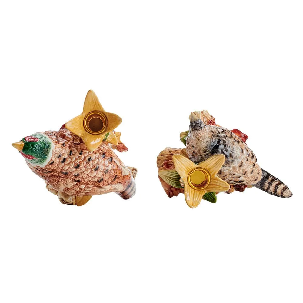Fitz and Floyd Harvest Fagiano Portacandele Set 2 Ceramica
