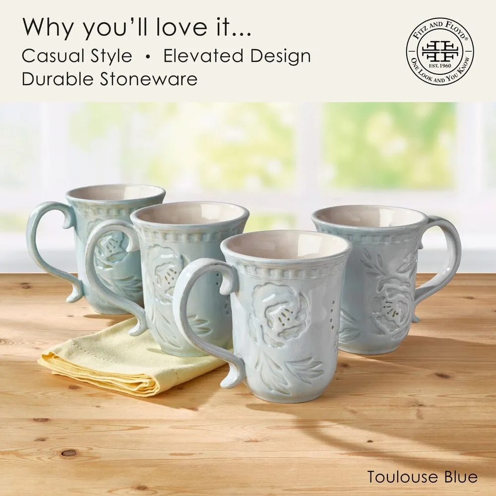 Fitz and Floyd Toulouse Blue set 4 mug in gres blu