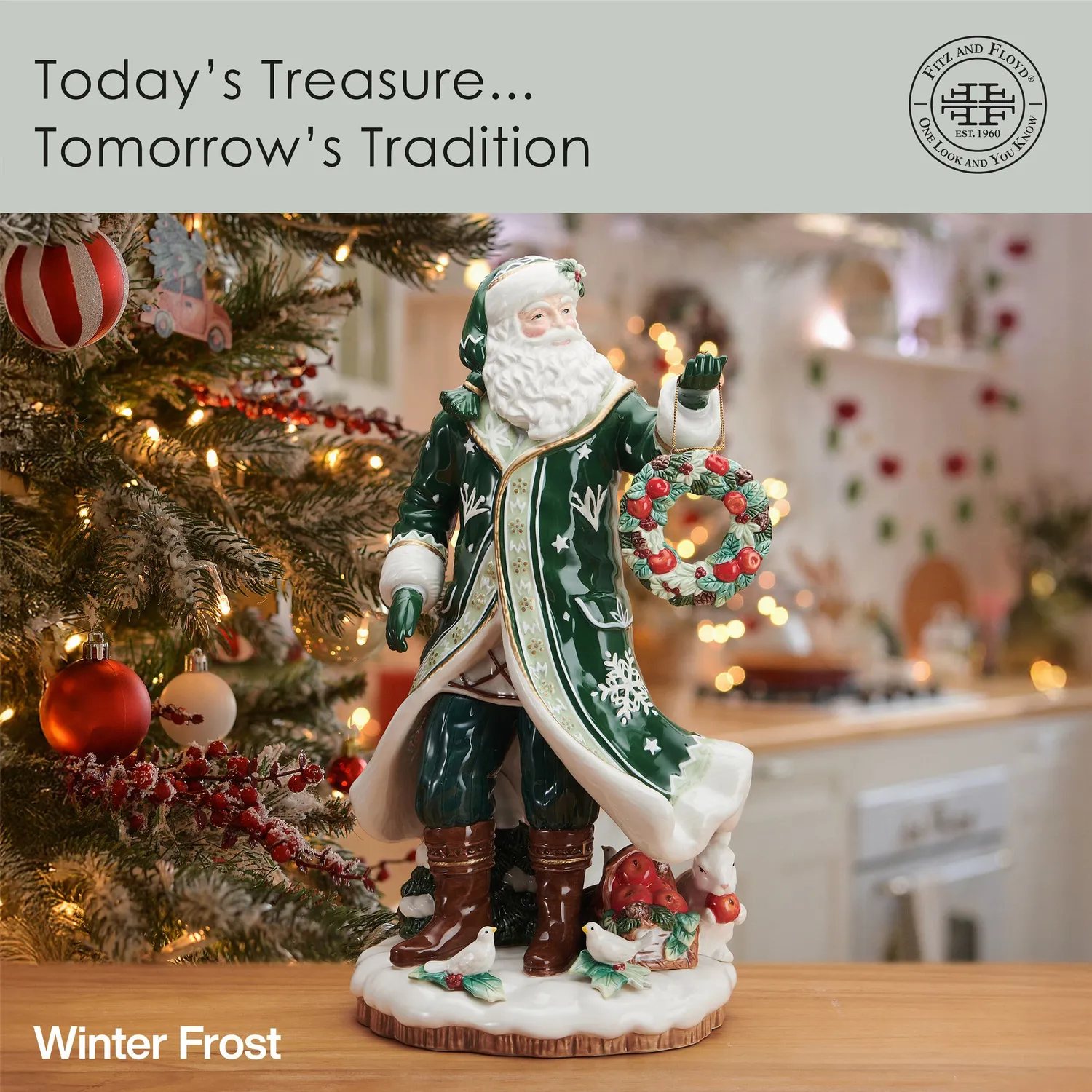 Fitz and Floyd Winter Frost Santa statuina Babbo Natale 18 IN