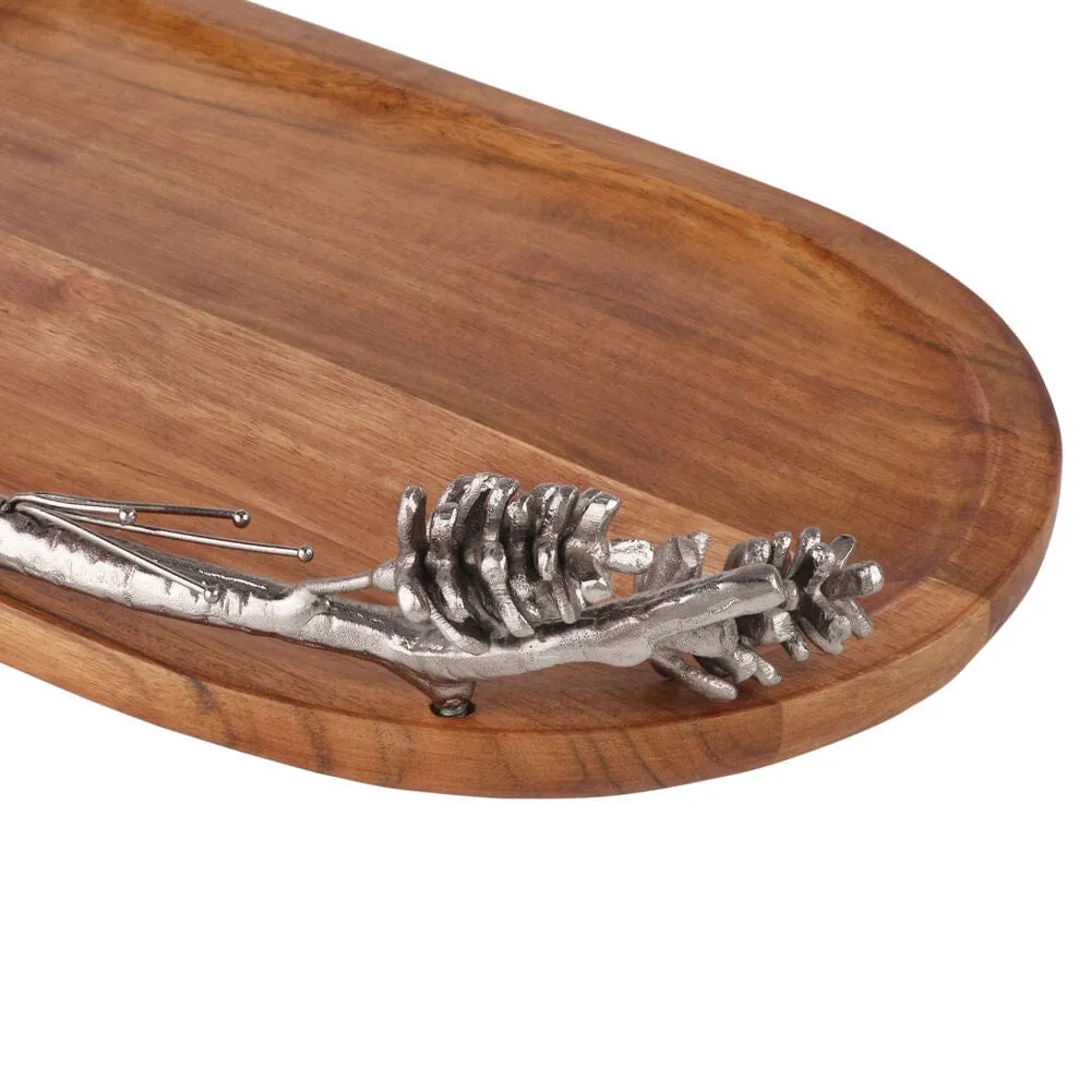 Fitz and Floyd Pinecone vassoio ovale legno acacia