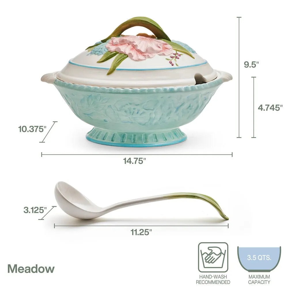 Fitz and Floyd Meadow zuppiera con mestolo 3,5 qt floreale