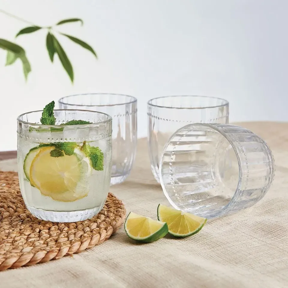 Fitz and Floyd Beaded Double Old Fashioned Bicchieri Set 4 Vetro