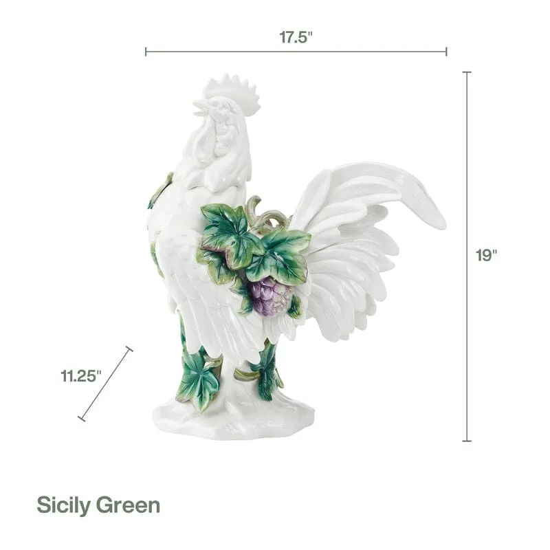 Fitz and Floyd Sicily Green gallo decorativo 48 cm ceramica