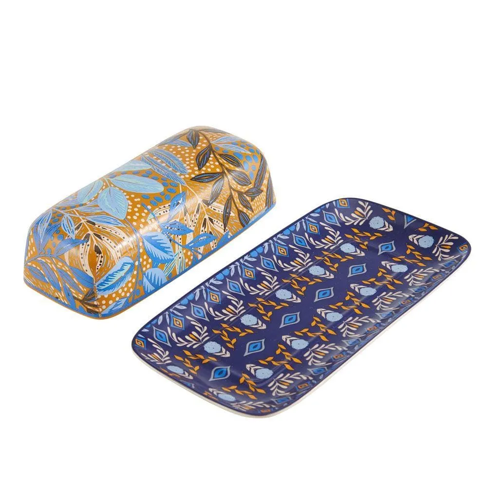 Fitz and Floyd Madeline burriera con coperchio blu oro