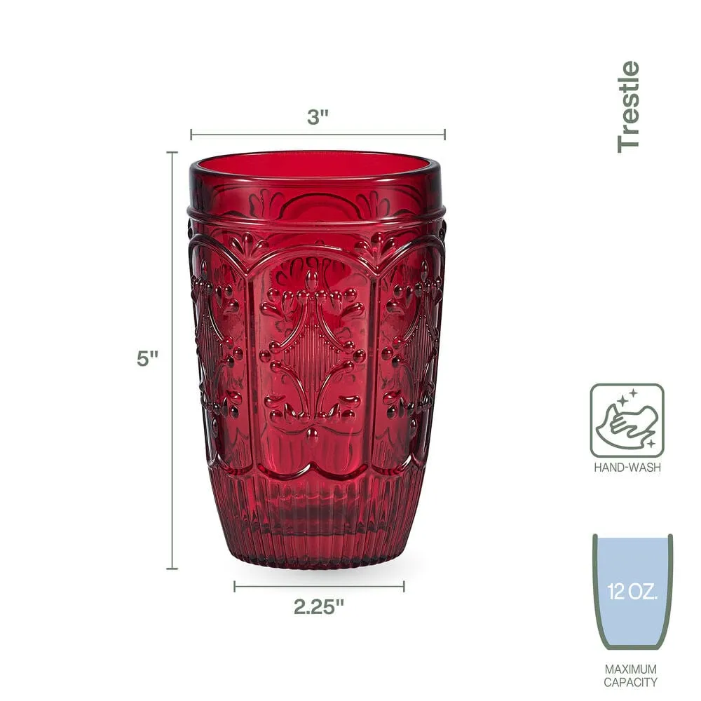 Fitz and Floyd Trestle bicchieri vetro rossi set 4 pezzi 350 ml