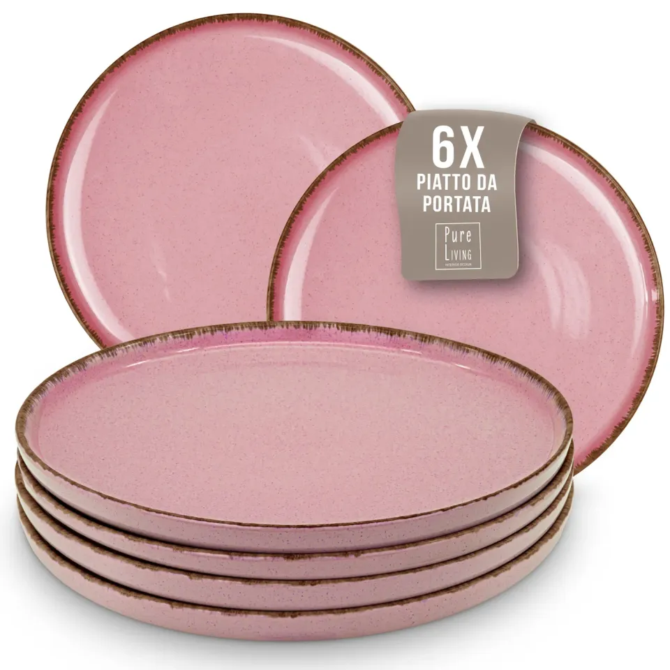 Pure Living Rustic set piatti 6 persone rosa 6 pezzi
