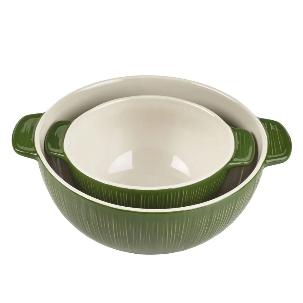 Fitz and Floyd Sicily Green set 2 ciotole da portata verde stoneware