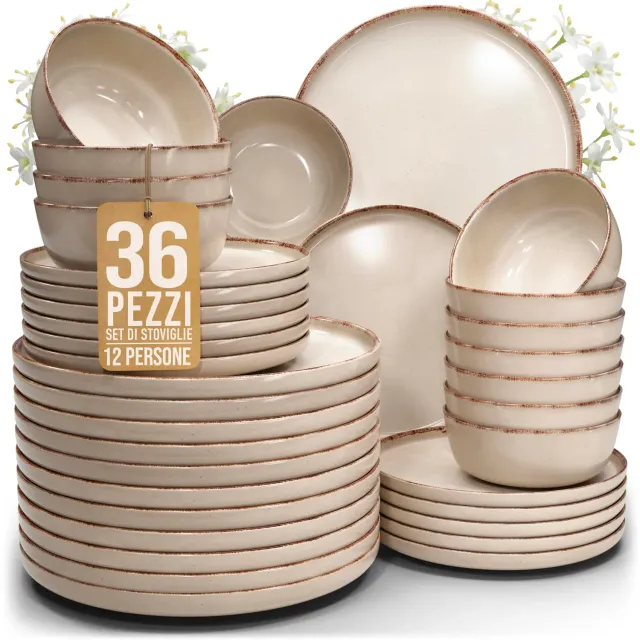 Pure Living Rustic servizio piatti 12 persone 36 pezzi beige