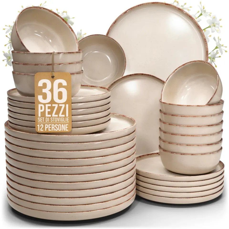 Pure Living Rustic servizio piatti 12 persone 36 pezzi beige