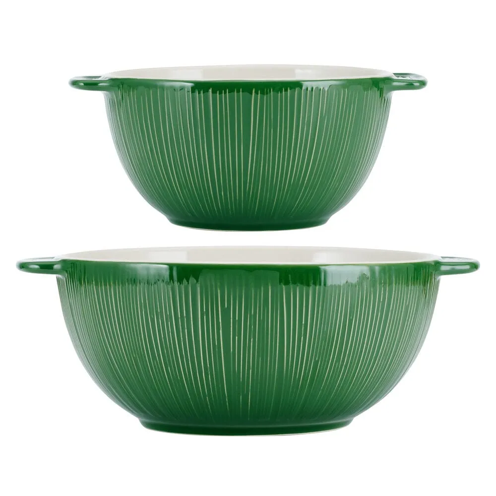 Fitz and Floyd Sicily Green set 2 ciotole da portata verde stoneware
