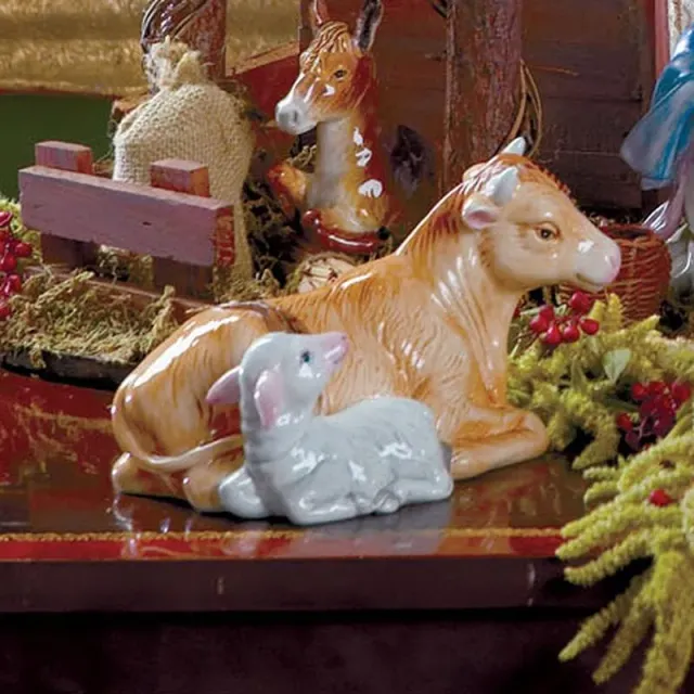 Fitz and Floyd Nativity statuine bue e agnello 12 cm
