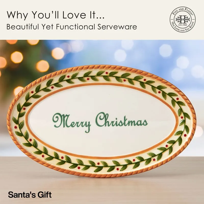 Fitz and Floyd Santa's Gift Vassoio ovale Merry Christmas