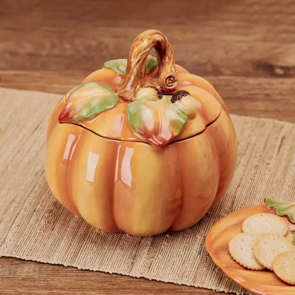Fitz and Floyd Harvest Halloween biscottiera zucca terracotta