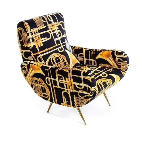 Seletti Wears Toiletpaper Trumpets poltrona tessuto ottone