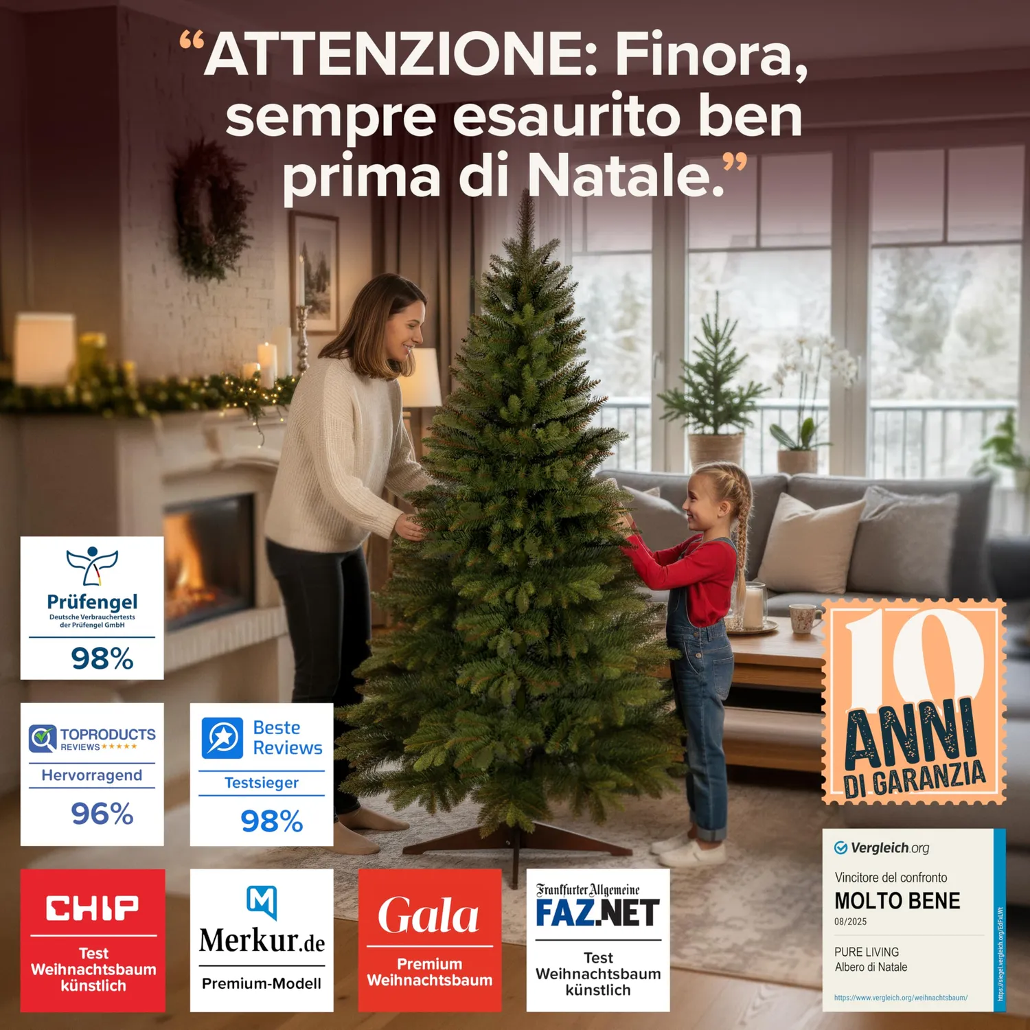 Pure Living albero di Natale artificiale 180 cm realistico