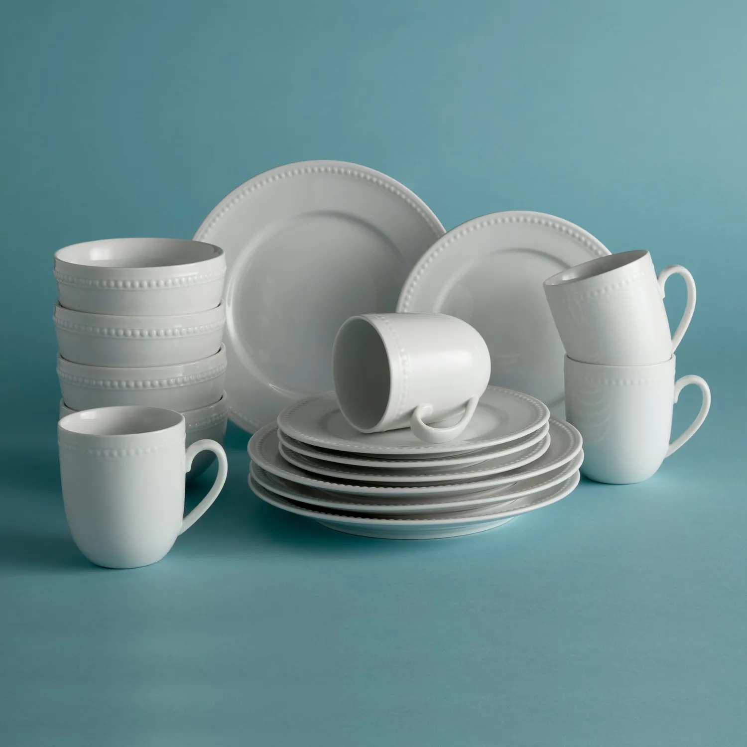 Fitz and Floyd Everyday White Beaded servizio piatti 16 pezzi