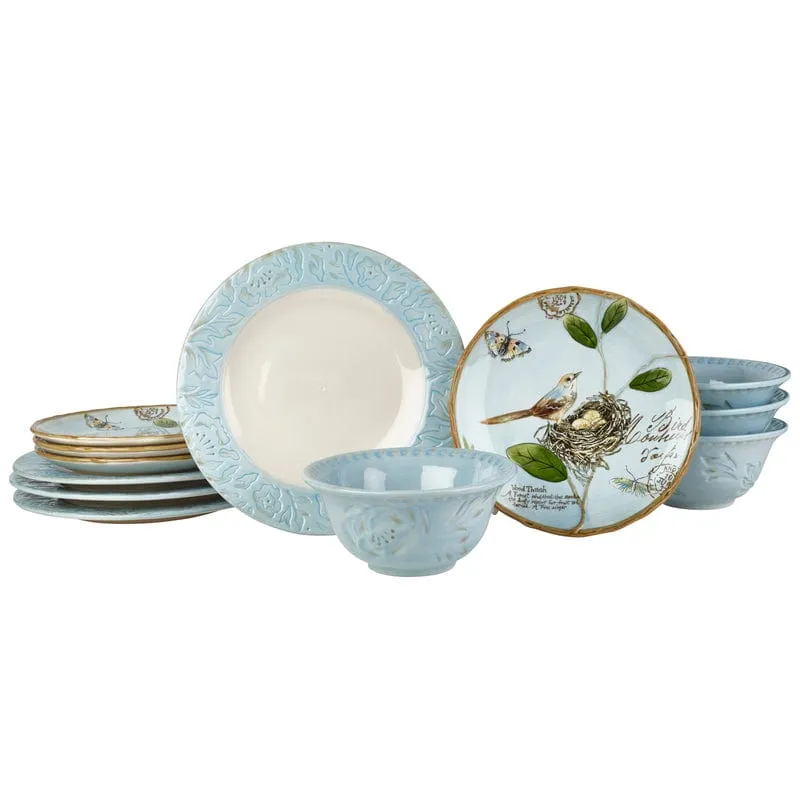 Fitz and Floyd Toulouse Blue servizio piatti 12 pezzi stoneware