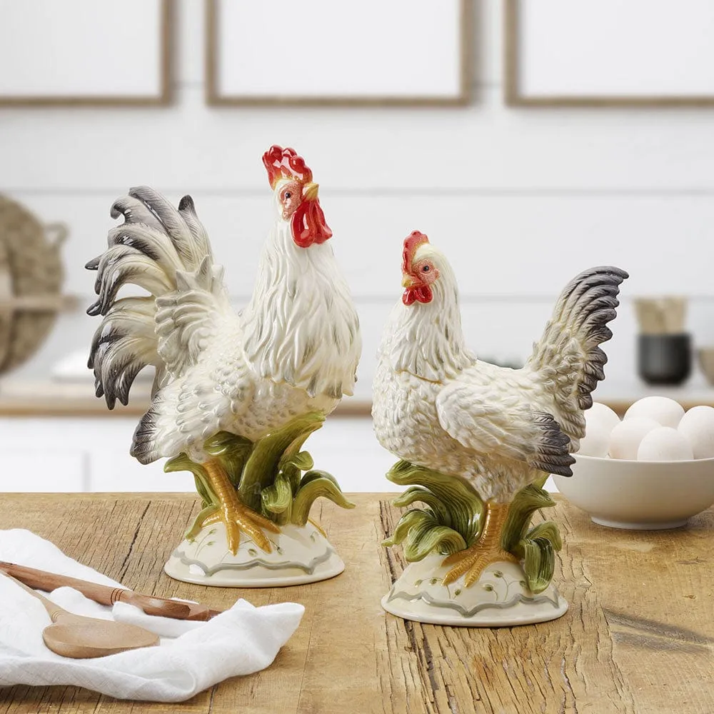 Fitz and Floyd Lantana Gallo e Gallina statuine ceramica set 2 pezzi