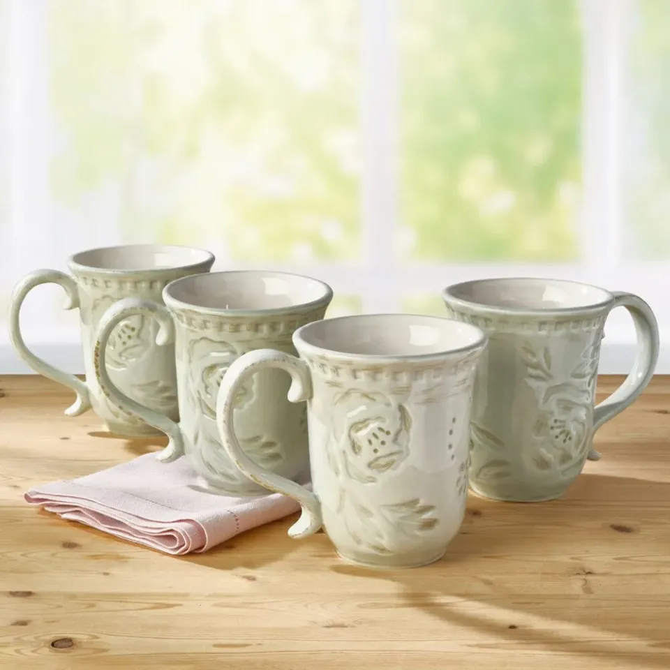 Fitz and Floyd Toulouse Green set 4 mug in gres verde