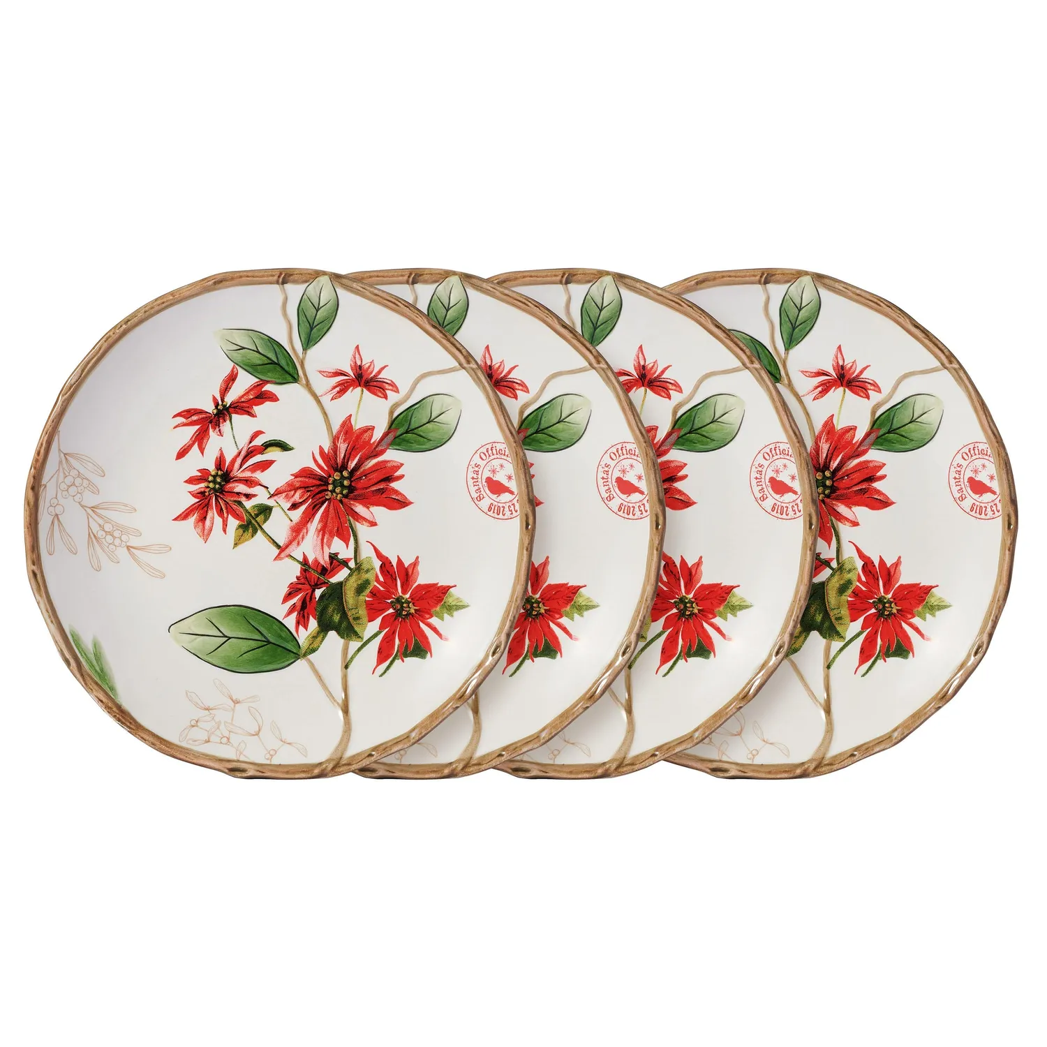Fitz and Floyd Poinsettia Holiday set 4 piatti insalata