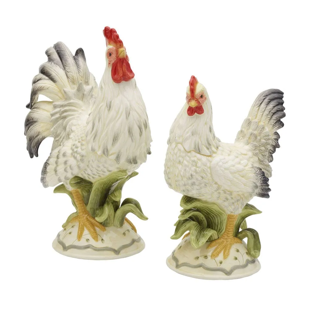 Fitz and Floyd Lantana Gallo e Gallina statuine ceramica set 2 pezzi