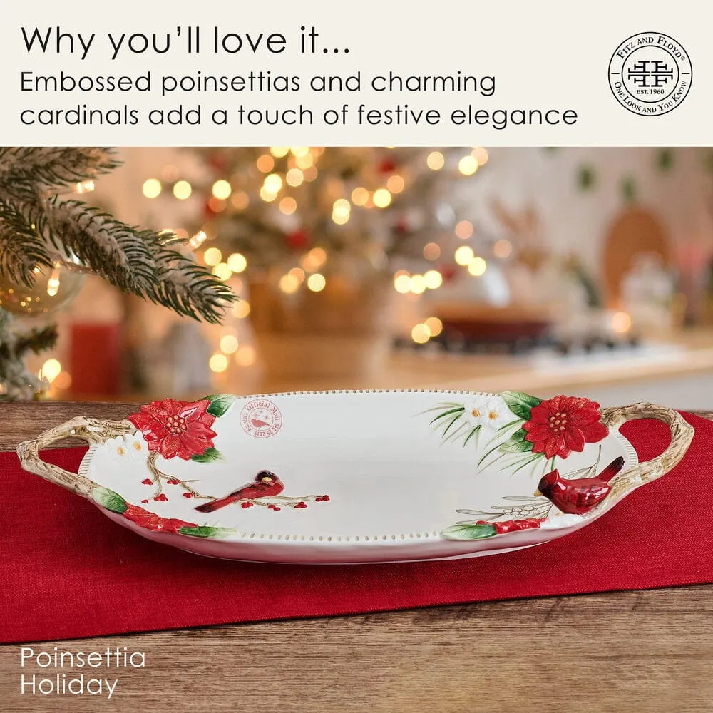 Fitz and Floyd Poinsettia Holiday vassoio da portata bianco natalizio
